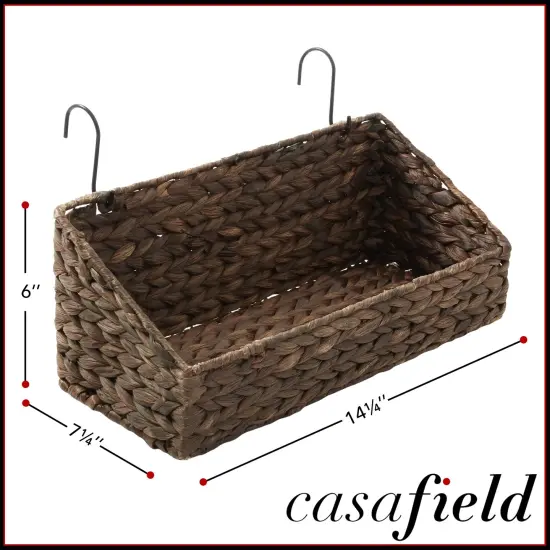 2pk Hanging Baskets with Hooks, Woven Wicker Hyacinth Wall Mount Storage Bins Espresso {1}