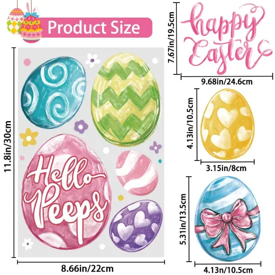 DIYDEC 6 Sheets Easter Window Clings Large Easter Eggs Window Decals Oil Painting Eggs Flowers Stickers for Home Office School Decor Spring Glass Window Decoration {6}