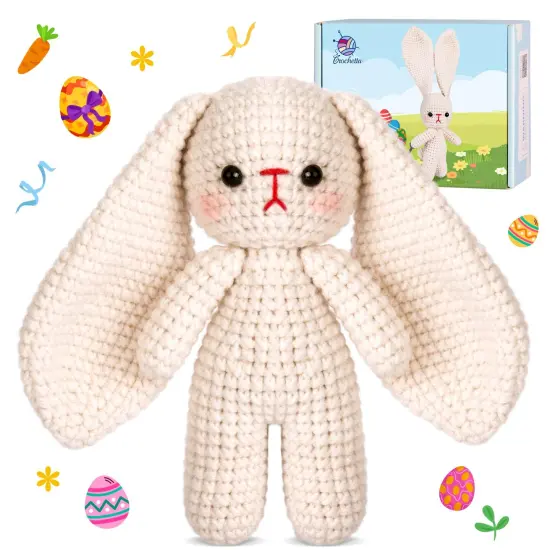 Crochet Kit for Beginners, Crochet Starter Kit w Step-by-Step Video Tutorials, Beginner Crochet Kit Knitting Supplies for Adults Kids, Crochet Bunny(40%+ Yarn) {1}