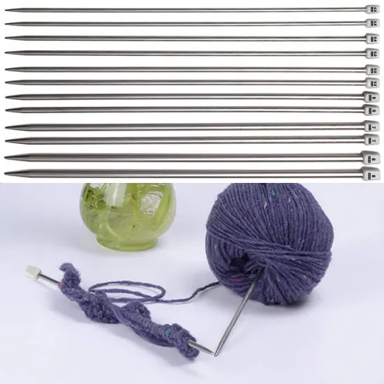 Knitting Needle Set, BCMRUN 22PCS 2mm(B)-8mm(L) Straight Single Pointed Stainless Steel Sweater Needles Set(11Pair-11 Size,9.8 inch) with Locking Stitch Makers Large-Eye Needles Measure Tape (25CM) {3}