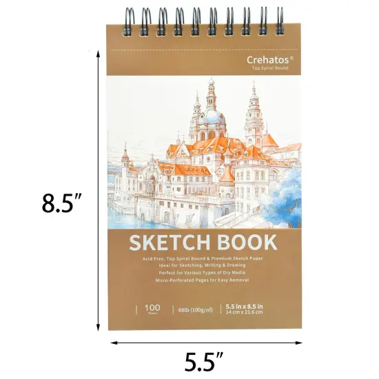 5.5" x 8.5" Sketch Book, Top Spiral Bound Sketch Pad, 100 Sheets Each 68lb/100gsm Drawing Paper, 2 Pack {5}