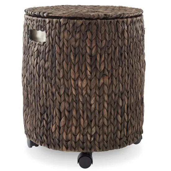 Rolling Storage Basket with Lid & Wheels, Wicker Hyacinth Hamper Storage Bin Espresso {7}