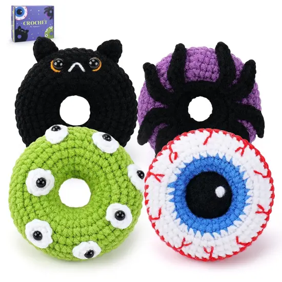 Crochet Kit for Beginners, 4 PCS Donut Family Crochet Kit with Step-by-Step Video Tutorials, Beginner Crochet Kit for Adults and Kids, Donut Family Crocheting Set {2}