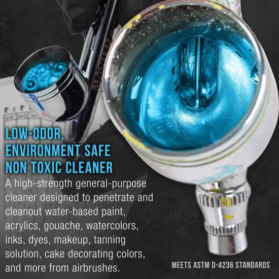 Airbrush Cleaner, 16-Ounce Pint Bottle - Fast Acting Cleaning Solution, Quickly Remove Water-Based Acrylic Paint, Watercolor, Makeup {3}