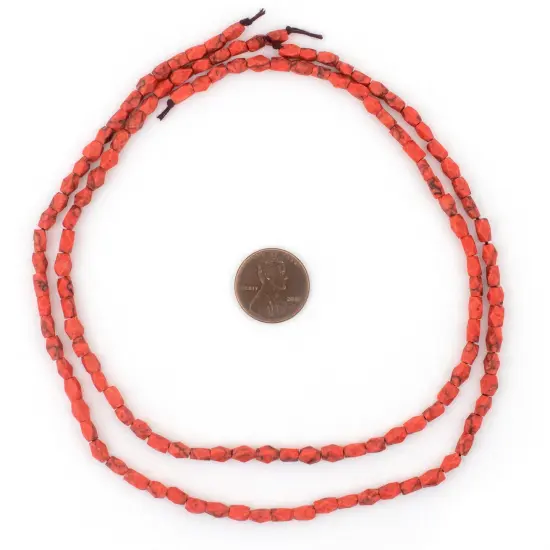 The Bead Chest Coral-Style Faceted Rectangle Afghan Stone Beads 4mm Afghanistan Red 14 Inch Strand {2}