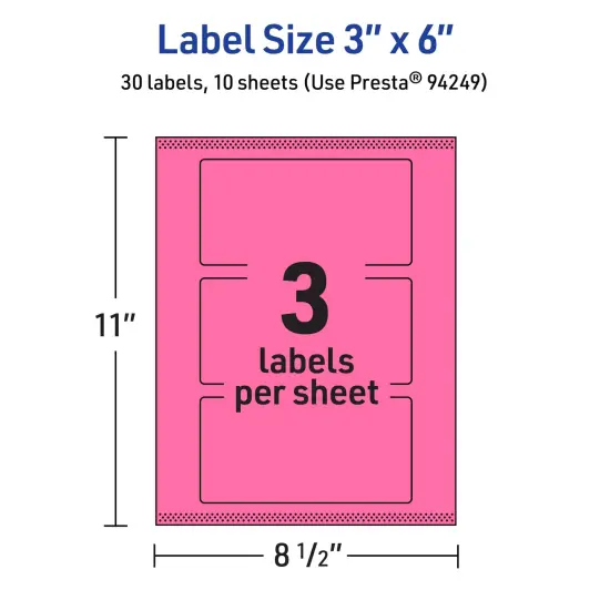 Avery Bright Pink Paper Labels, 3" x 6" Rectangle {5}