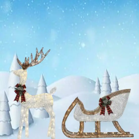 48" Lighted Silver Deer with 38" Sleigh Holiday Yard Decoration {1}
