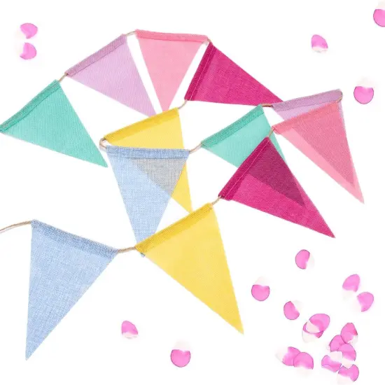 60 Flags Imitated Burlap Pennant Banner - Multicolor Fabric Triangle Rainbow Flag Bunting {3}