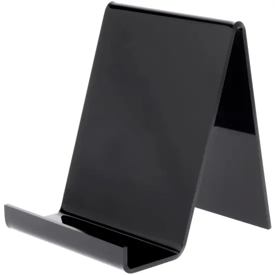 Plymor Black Acrylic Flat Back Display Easel With 2.5" Box Ledge, 7.25" H x 6" W x 7" D {2}