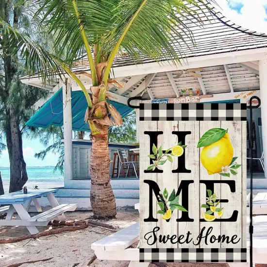 Summer Lemon Garden Flag 12.5 x 18 Inch Double Sided Burlap Home Sweet Home Yellow Fruit Small Yard Flag Farmhouse Holiday Seasonal Outdoor Outside Decoration {3}