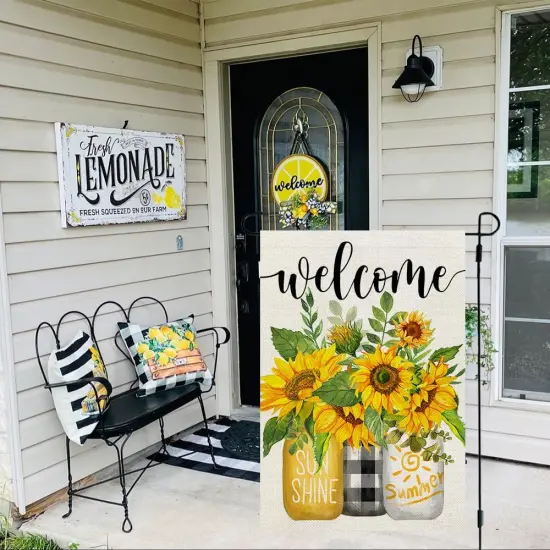 Summer Sunflower Garden Flag Mason Jar Double Sided 12x18 Inches Small Burlap Seasonal Welcome Yard Porch Decoration for Outside {2}