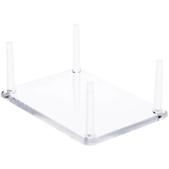 Plymor Clear Acrylic Rectangular Display Base with 4 Display Prongs for Geode, Mineral or Crystal Cluster, 3.5" W x 2.5" D x 1.375" H {2}