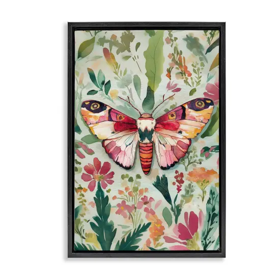 Stupell Industries Butterfly over Abstract Flowers Floating Frame Design by The Dutch Lady {1}