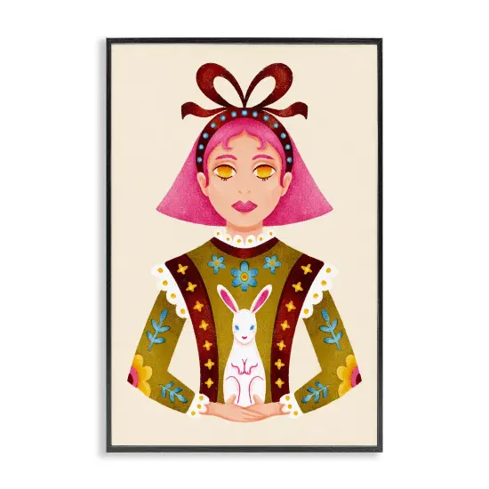 Stupell Industries Pink Haired Girl & Bunny Framed Giclee Design by Hannah Moren {1}