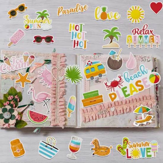 100 Pcs Summer Themed Paper Die Cuts Cardstock Scrapbook Die Cuts Scrapbooking Summer Cut Outs Scrapbook Embellishments {5}