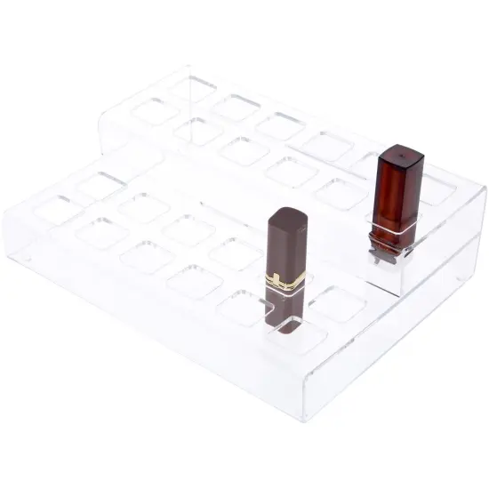 Plymor Clear Acrylic 2-Level Display Stand for 24 Square Lipstick Tubes, 3" H x 9.5" W x 7.5" D {3}