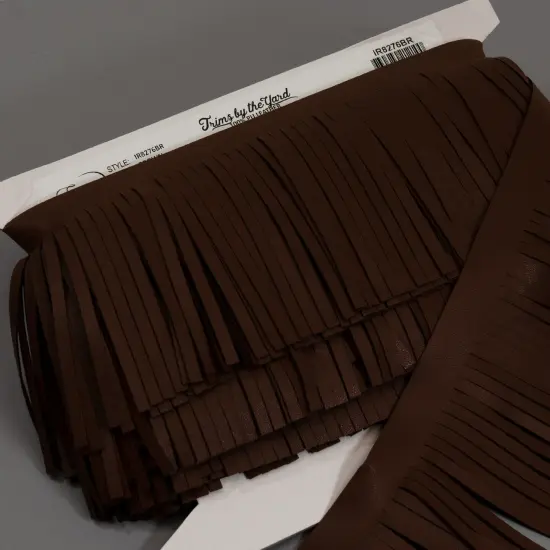 5 Yards of 4" Premium Vegan Leather Fringe Trim | 5 yard cut Brown {3}