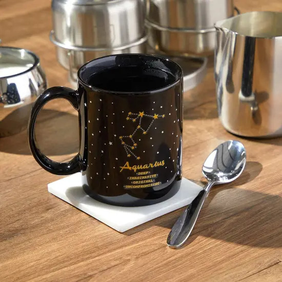 11-Ounce Color Changing Mug with Aquarius Zodiac Astrological Sign Design (Black) {3}