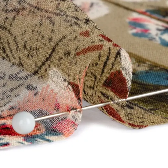 1 Yard Olive Blue Pink Flowers Frames Silk Chiffon 45 inch Width {2}