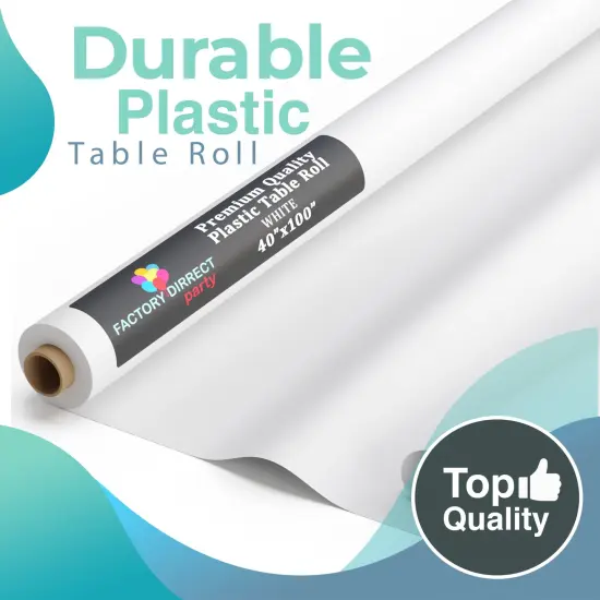 Exquisite Plastic Table Cover Roll &ndash; 40" x 100' Disposable Tablecloth Roll &ndash; Premium Thick 0.5 MIL Plastic Banquet Roll &ndash; Party Table Cover Roll for Events & Catering White {3}