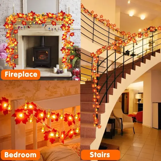 2 Pack Fall Garland with Pumpkin Lights Fall Decorations for Home 60 LED 20 Ft {4}