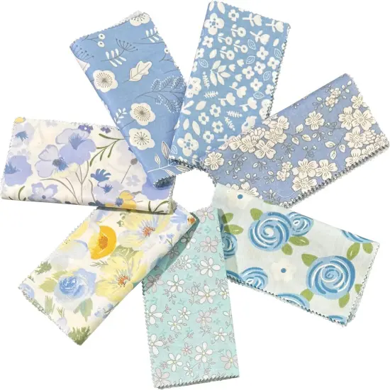 42Pcs - 100% Cotton Boys Fabric Squares,5 Inch Quilting Supplies Clearance Blue Floral {2}