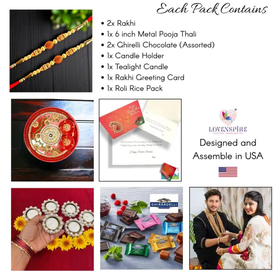 Rakhi Gift Hamper Rakhi for Brother Gift Set - Rakhi Set of 1 with Puja Thali Roli Chawal Candle Holder Sweets Greeting Card - Raksha Bandhan Bracelet Rakhi for Bhai {3}