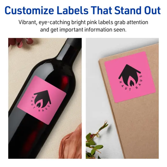 Avery Bright Pink Paper Labels, 3" x 3" Square {3}