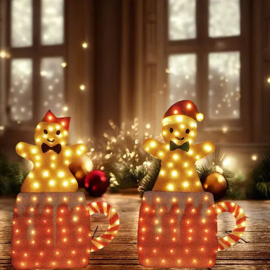 Holiday Gingerbread Decoration Set of Two Mantel or Entryway Display 40" & 42" Tall {3}