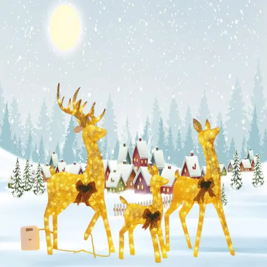 Holiday Decor Deer Set, Champagne Cotton Thread, Three Sizes 60 Inch, 48 Inch & 32 Inch {5}