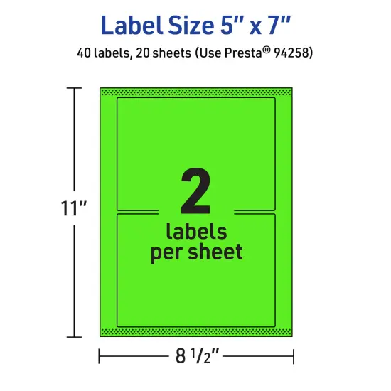 Avery Neon Green Paper Labels, 5" x 7" Rectangle {5}