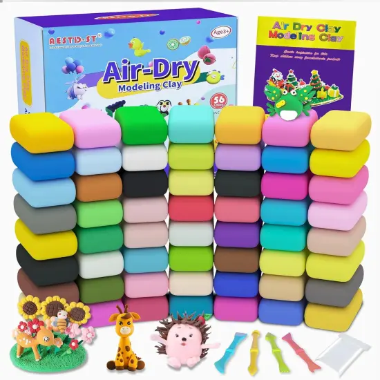 Air Dry Clay 56 Colors, Modeling Clay for Kids, DIY Model Magic Clay, Molding Clay Kit with Sculpting Tools, Non-Sticky Soft and Super Light, Arts and Crafts Gift for Boys Girls Kids. {3}