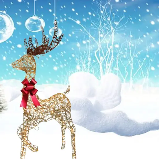 Festive LED White Reindeer with Sleigh Holiday Display 19.69 x 7.28 x 16.14 in {2}