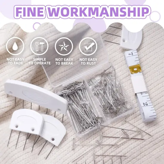 130 Pcs Knit Blockers Kits, Blocking Knit Combs Pins Set for Knitting, Knitting Tools Knitter Crochet, with Flexible Tape Measure Ruler, Silver T-Pins for Sewing Lace or Needlework Projects Device {2}