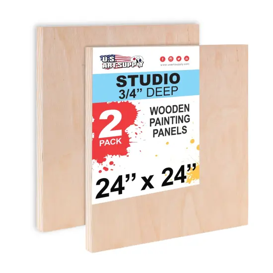 Unfinished Cradled Wood Panels for Painting, 2 Pack of 24x24 inch - Studio Birch Wooden Canvas Boards 3/4" Deep - Mixed-Media Craft, Acrylic, Oil, Encaustic, Paint Pouring Panel Board {1}