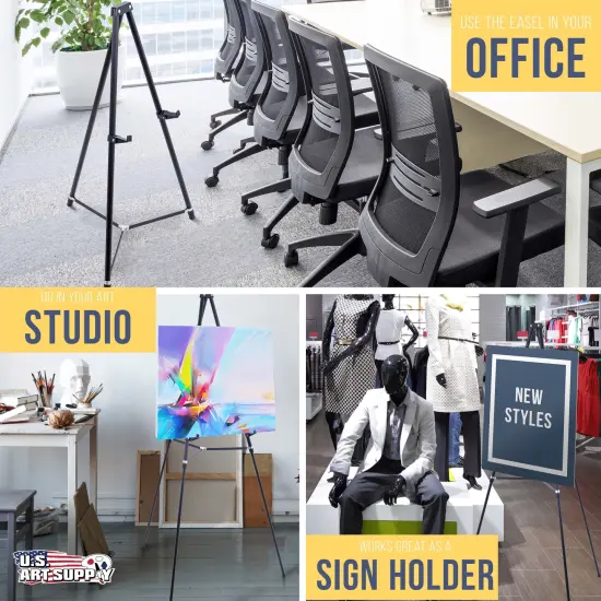 66" High Black Metal Display Easel - Large Adjustable Height Portable Easel Stand, Sign Display, Holds 25 lbs - Floor & Tabletop Easels, Painting Stand {6}