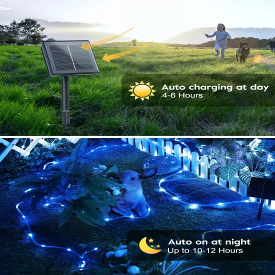 Brightown Solar Christmas Lights Outdoor Waterproof, 2 Pack Total 78FT 200 LED Solar Rope Lights with 8 Modes, Christmas Outdoor Decoration, Solar String Lights for Outside House Tree Halloween, Blue {5}