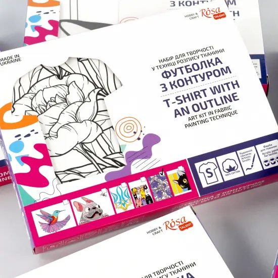 T-Shirt Painting "Blue Peonies" - 100% Cotton, Size S by ROSA Talent {4}