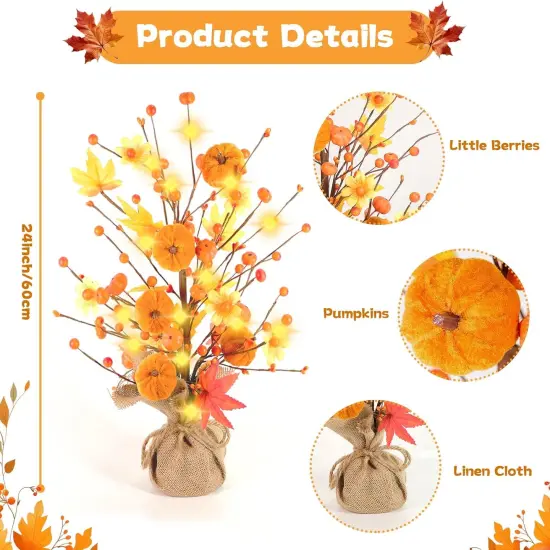 1 Pack 24 Inch Artificial Fall Pumpkin Berry Maple Leaf Tree {2}