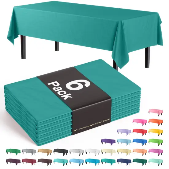 Exquisite 6-Pack Premium Plastic Tablecloth 54in. x 108in. Rectangle Plastic Table Cover Teal {1}