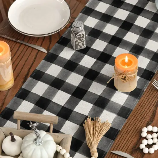 Buffalo Plaid Truck Pumpkin Maple Leaf Hello Fall Table Runner-13x36 Inch {5}