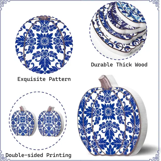 4PCS Fall Pumpkin Wood Centerpiece Table Decor {2}