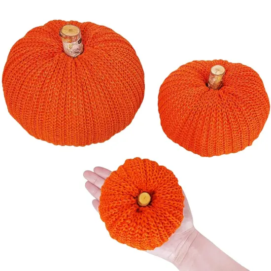 Set of 3 Faux Fall Decorative Orange Pumpkins Crochet {3}