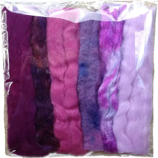 Multi Fiber Sampler - Super soft merino roving, hand dyed BFL wool & sparkling Firestar for felting, spinning, doll making Purple {2}