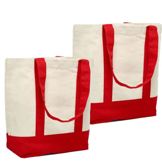 Durable Canvas Tote Bag with Two-Tone Accent 14 5/16" x 4 1/4" x 12 1/2" Red / Natural {4}