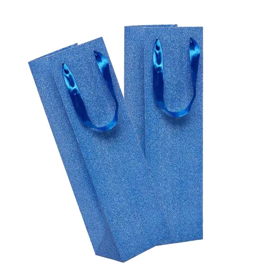 Sparkling Glitter Grain Wine Totes Luxe Size 4 1/8'' x 4 1/8'' x 14 1/4'' Royal {5}