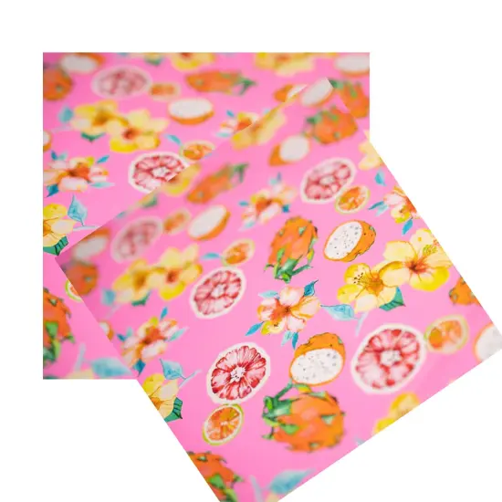 Exotic Fruits and Yellow Hibiscus Flowers on Pink Printed Spandex Fabric {4}