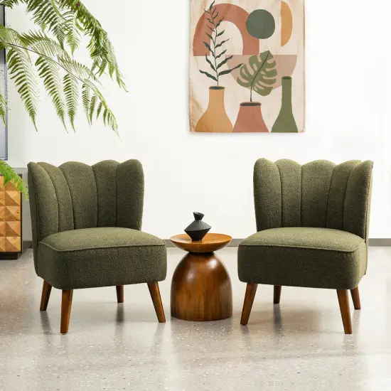 32.75"H Upholstered Tufted Accent Chair with Rubber Wood Legs Green {8}