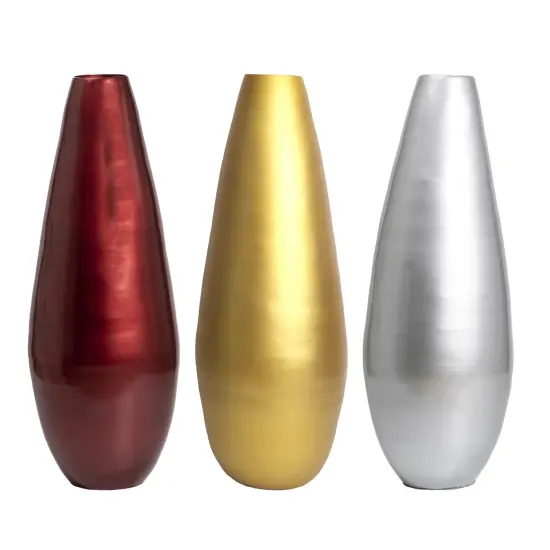 31.5" Spun Bamboo Tall Floor Vase - Sleek Metallic Finish, Elegant Home Decoration, Modern Accent Piece, Living Room Decor, Handcrafted Bamboo Art, Contemporary Interior Design, Unique Tall Vase Set of 3 {1}