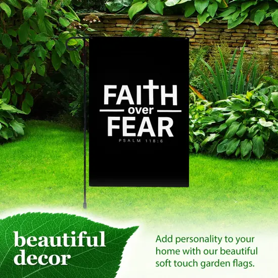 G128 Combo Pack Garden Flag Stand Black 36x16IN & Garden Flag Faith Over Fear Scripture Printed 12x18IN Double Sided Yard Garden Lawn Decoration {6}